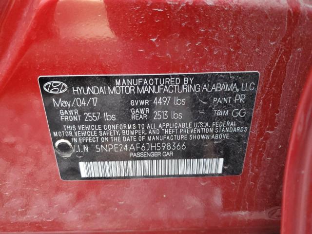 5NPE24AF6JH598366 - 2018 HYUNDAI SONATA SE RED photo 12