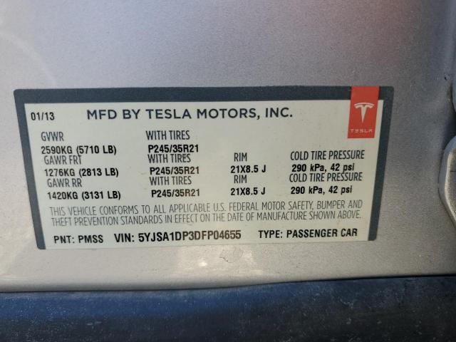 5YJSA1DP3DFP04655 - 2013 TESLA MODEL S ვერცხლისფერი ფოტო 12