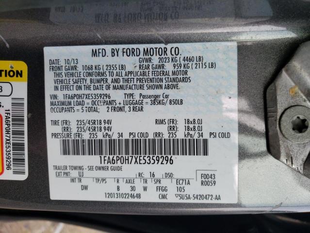 1FA6P0H7XE5359296 - 2014 FORD FUSION SE GRAY photo 13