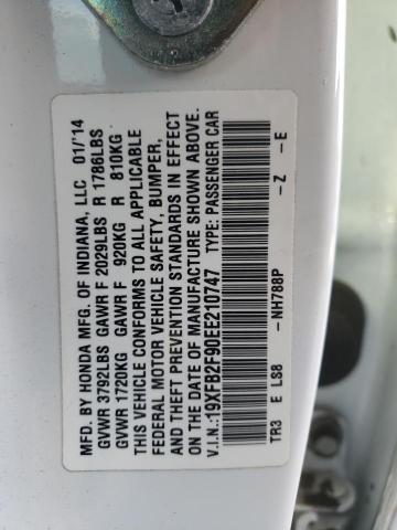 19XFB2F90EE210747 - 2014 HONDA CIVIC EXL WHITE photo 13