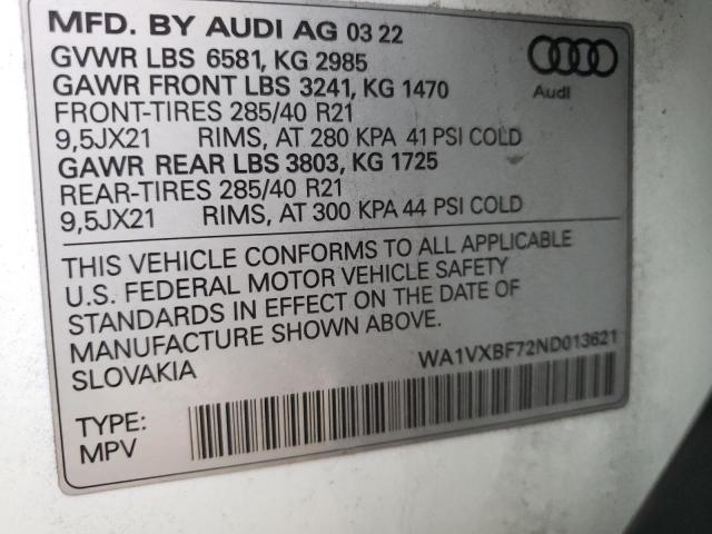 WA1VXBF72ND013621 - 2022 AUDI Q7 PRESTIGE თეთრი ფოტო 13