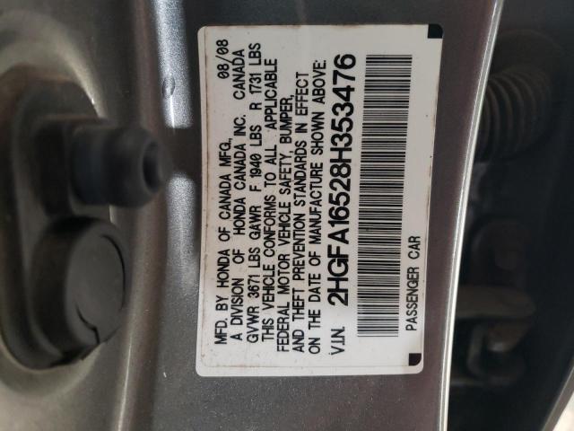 2HGFA16528H353476 - 2008 HONDA CIVIC LX GRAY photo 12