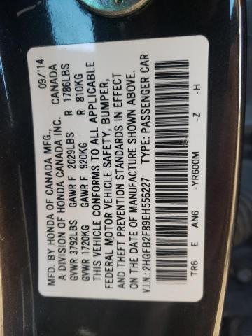 2HGFB2F89EH556227 - 2014 HONDA CIVIC EX BLACK photo 12