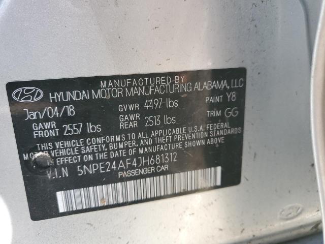 5NPE24AF4JH681312 - 2018 HYUNDAI SONATA SE SILVER photo 12