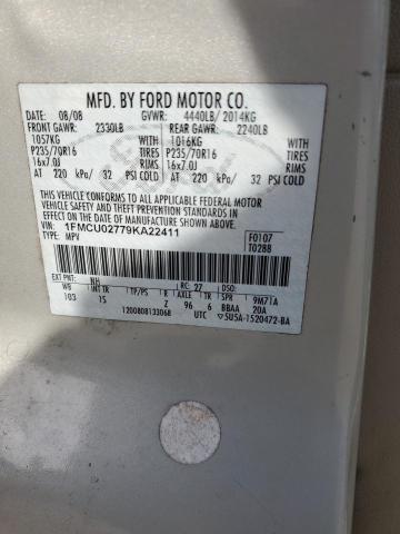 1FMCU02779KA22411 - 2009 FORD ESCAPE XLS GOLD photo 12