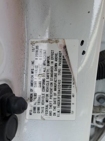 1HGCR2F32DA032403 - 2013 HONDA ACCORD LX WHITE photo 12