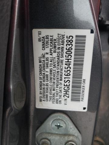 2HGES16554H506385 - 2004 HONDA CIVIC LX CHARCOAL photo 12