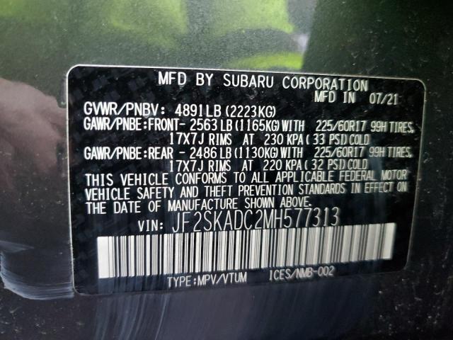 JF2SKADC2MH577313 - 2021 SUBARU FORESTER GRAY photo 12