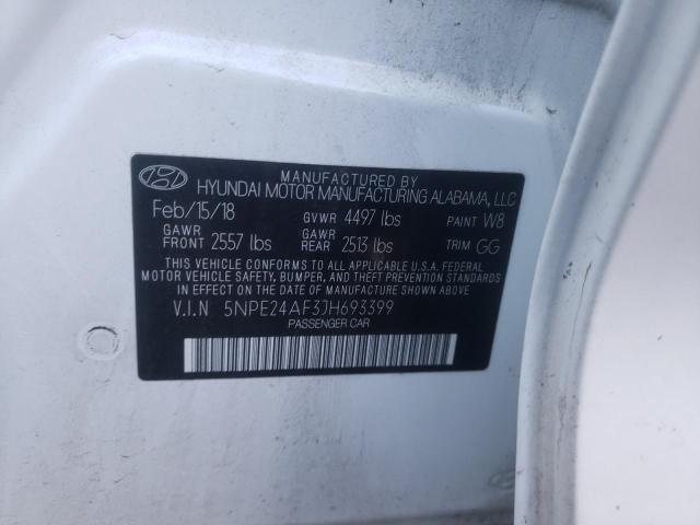 5NPE24AF3JH693399 - 2018 HYUNDAI SONATA SE WHITE photo 12