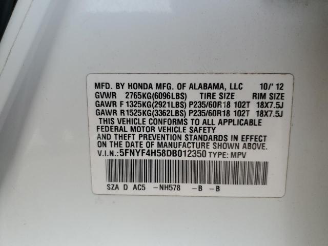 5FNYF4H58DB012350 - 2013 HONDA PILOT EXL WHITE photo 13