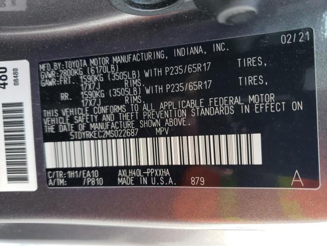 5TDYRKEC2MS022687 - 2021 TOYOTA SIENNA XLE GRAY photo 13