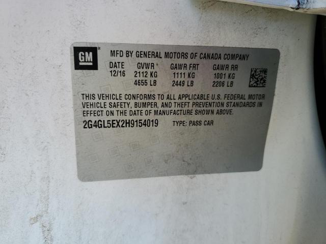 2G4GL5EX2H9154019 - 2017 BUICK REGAL SPTS SPORT TOURING WHITE photo 12