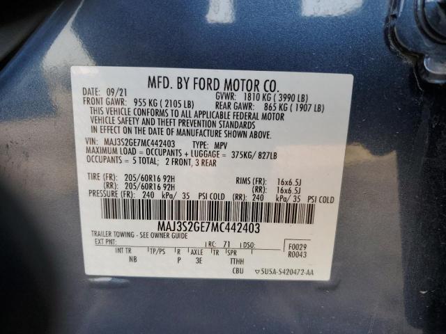 MAJ3S2GE7MC442403 - 2021 FORD ECOSPORT SE BLUE photo 12