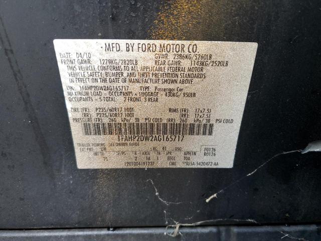 1FAHP2DW2AG165717 - 2010 FORD TAURUS SE BLACK photo 12