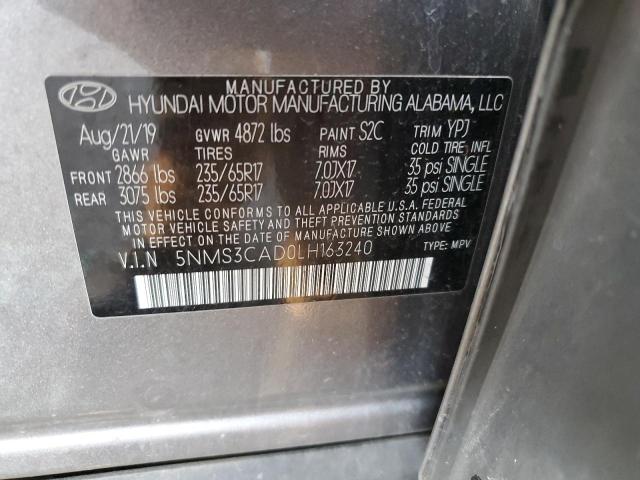 5NMS3CAD0LH163240 - 2020 HYUNDAI SANTA FE SEL GRAY photo 13