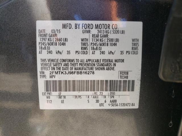 2FMTK3J98FBB16278 - 2015 FORD EDGE SEL GRAY photo 13