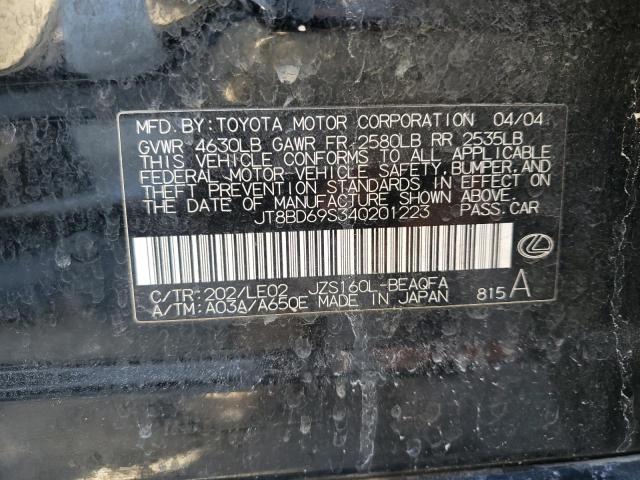 JT8BD69S340201223 - 2004 LEXUS GS 300 BLACK photo 12