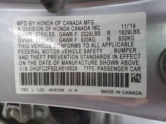 2HGFC2F82LH519529 - 2020 HONDA CIVIC SPORT SILVER photo 12