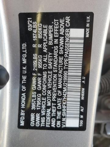 SHHFK7H42MU219990 - 2021 HONDA CIVIC SPORT 银色 照片 13