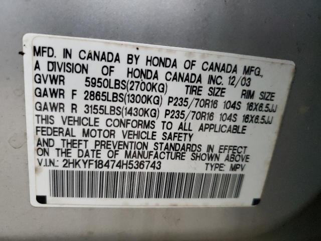 2HKYF18474H536743 - 2004 HONDA PILOT EX SILVER photo 13