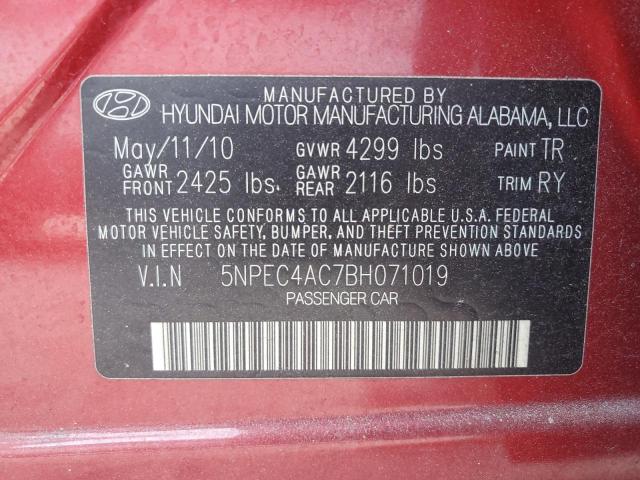 5NPEC4AC7BH071019 - 2011 HYUNDAI SONATA SE RED photo 12