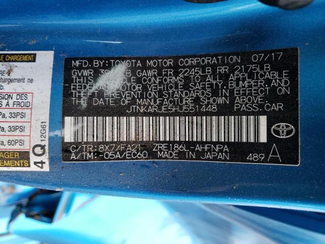 JTNKARJE5HJ551448 - 2017 TOYOTA COROLLA IM BLUE photo 12