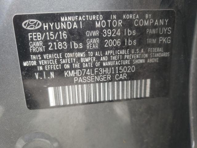 KMHD74LF3HU115020 - 2017 HYUNDAI ELANTRA SE GRAY photo 12