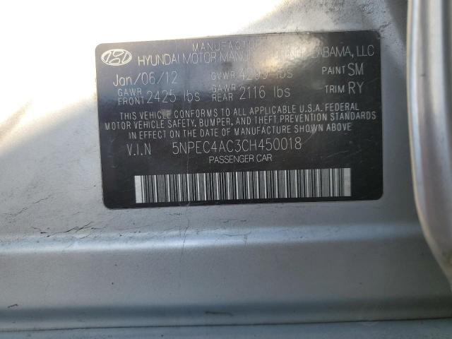 5NPEC4AC3CH450018 - 2012 HYUNDAI SONATA SE SILVER photo 12