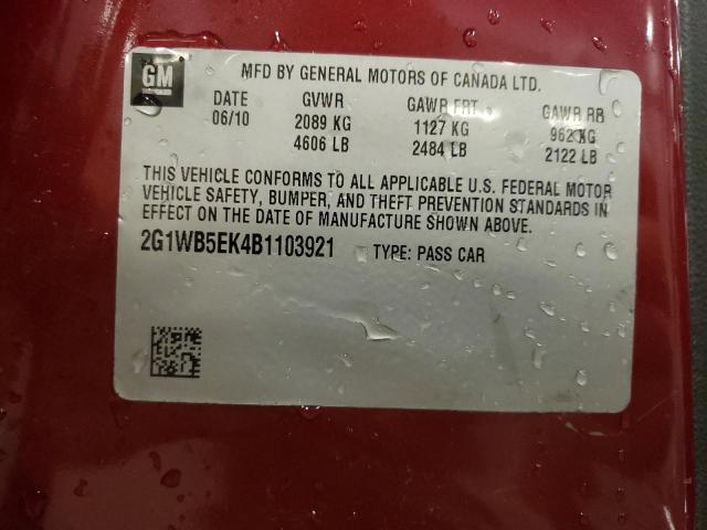 2G1WB5EK4B1103921 - 2011 CHEVROLET IMPALA LT RED photo 12