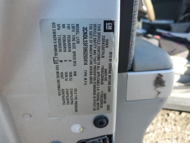 2CNDL33F386292414 - 2008 CHEVROLET EQUINOX LT SILVER photo 12