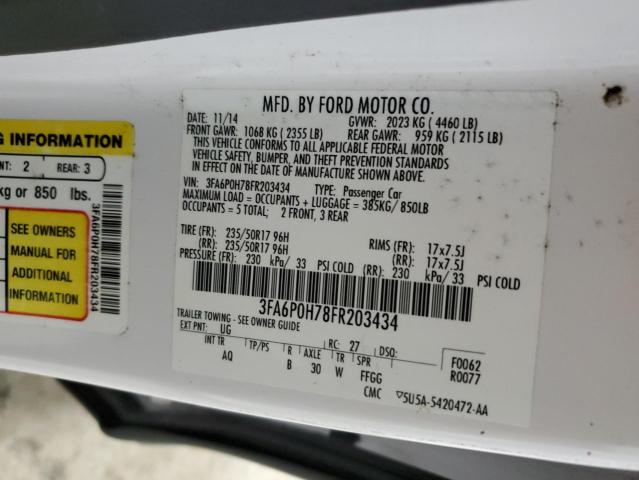 3FA6P0H78FR203434 - 2015 FORD FUSION SE WHITE photo 12