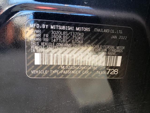 ML32AUHJ0NH004782 - 2022 MITSUBISHI MIRAGE ES BLACK photo 12