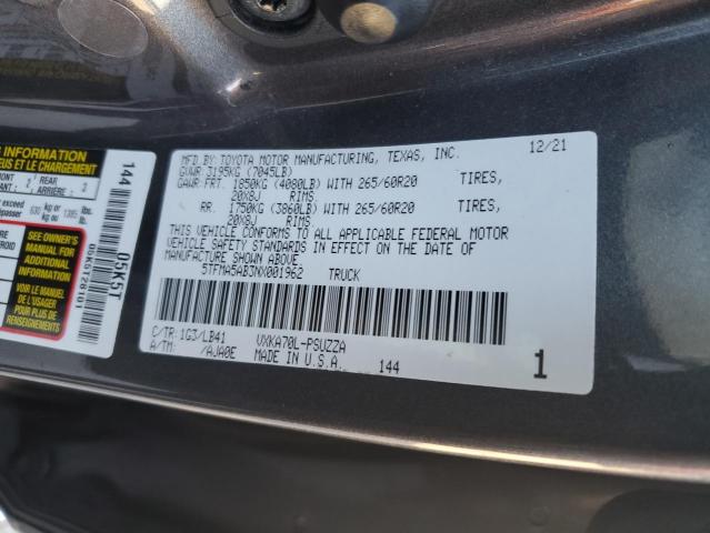 5TFMA5AB3NX001962 - 2022 TOYOTA TUNDRA CREWMAX PLATINUM Grau Foto 12