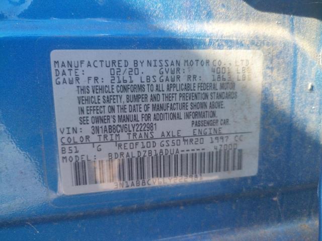 3N1AB8CV6LY222981 - 2020 NISSAN SENTRA SV BLUE photo 12