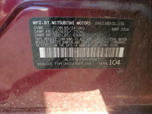 ML32F4FJ9HH000867 - 2017 MITSUBISHI MIRAGE G4 SE BURGUNDY photo 12