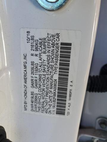 19UUB2F66KA008024 - 2019 ACURA TLX TECHNOLOGY WHITE photo 12