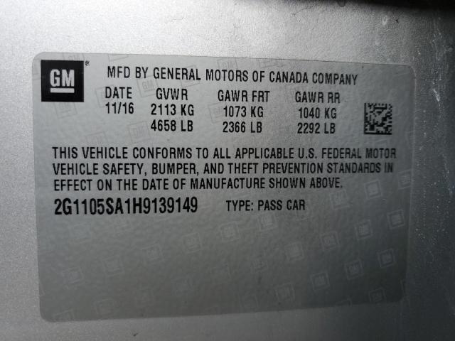 2G1105SA1H9139149 - 2017 CHEVROLET IMPALA LT SILVER photo 12