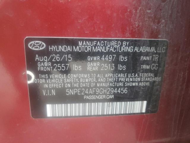 5NPE24AF9GH294456 - 2016 HYUNDAI SONATA SE RED photo 12