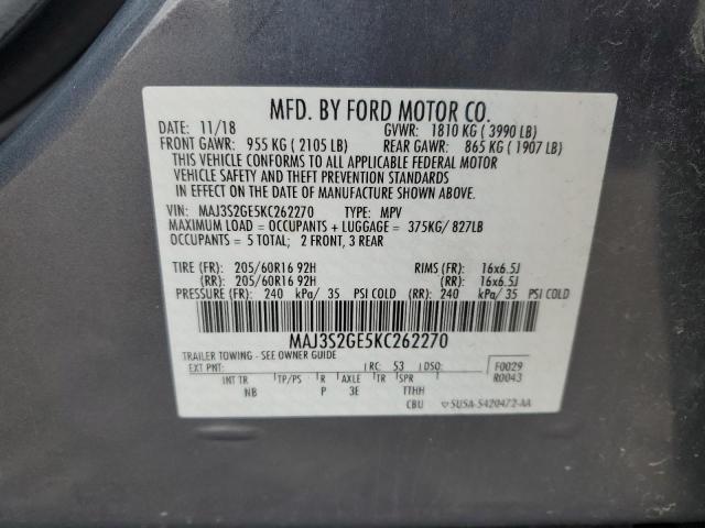 MAJ3S2GE5KC262270 - 2019 FORD ECOSPORT SE ნაცრისფერი ფოტო 13