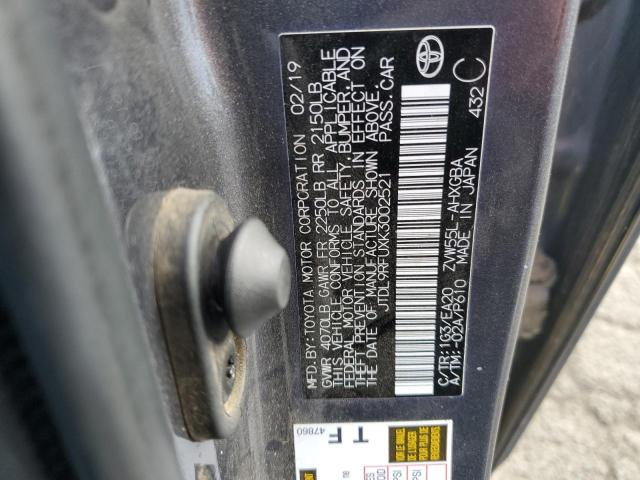 JTDL9RFUXK3002521 - 2019 TOYOTA PRIUS GRAY photo 12