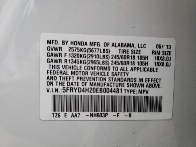 5FRYD4H20EB004481 - 2014 ACURA MDX WHITE photo 14