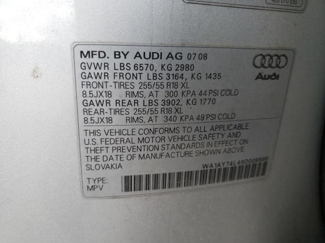 WA1AY74L49D008998 - 2009 AUDI Q7 3.6 QUATTRO SILVER photo 12