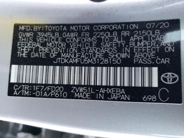 JTDKAMFU5M3128150 - 2021 TOYOTA PRIUS SPECIAL EDITION SILVER photo 13