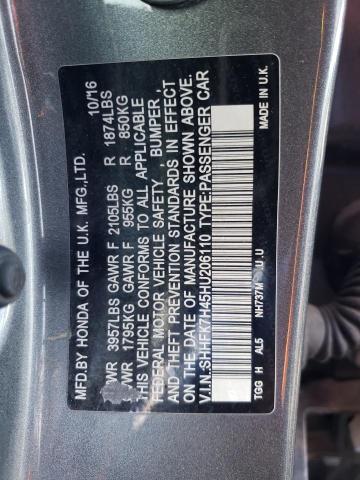 SHHFK7H45HU206110 - 2017 HONDA CIVIC SPORT 灰色 照片 12