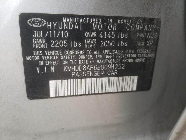 KMHDB8AE6BU094252 - 2011 HYUNDAI ELANTRA TO GLS SILVER photo 12