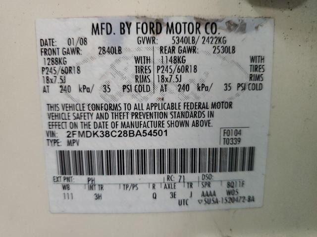 2FMDK38C28BA54501 - 2008 FORD EDGE SEL CREAM photo 13