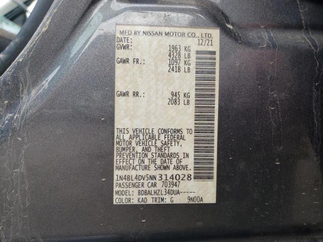 1N4BL4DV5NN314028 - 2022 NISSAN ALTIMA SV GRAY photo 12