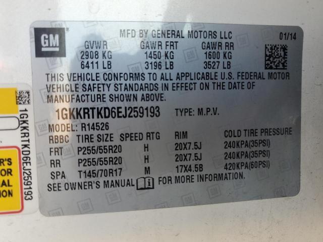 1GKKRTKD6EJ259193 - 2014 GMC ACADIA DENALI WHITE photo 13