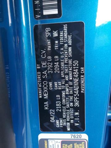 3KPF54ADXNE484150 - 2022 KIA FORTE GT LINE BLUE photo 12