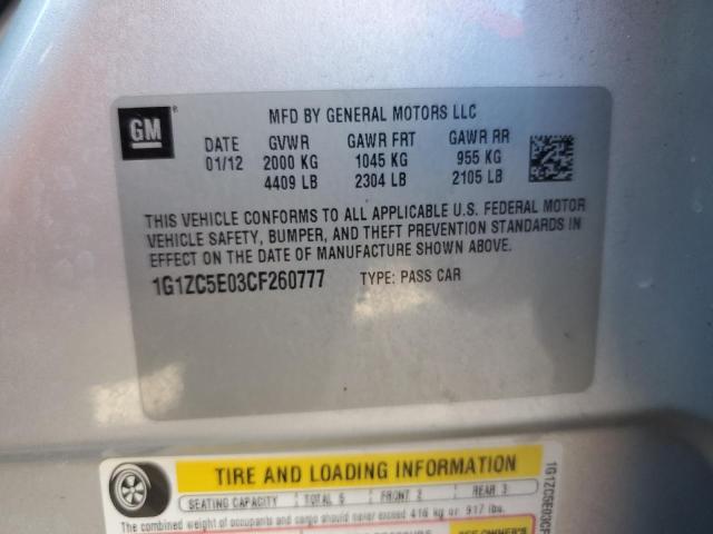 1G1ZC5E03CF260777 - 2012 CHEVROLET MALIBU 1LT Күміс фото 12